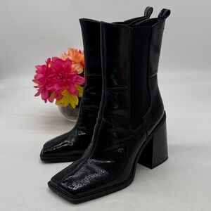 Women’s Black Patent Block Heel Ankle Boots Size 9.5